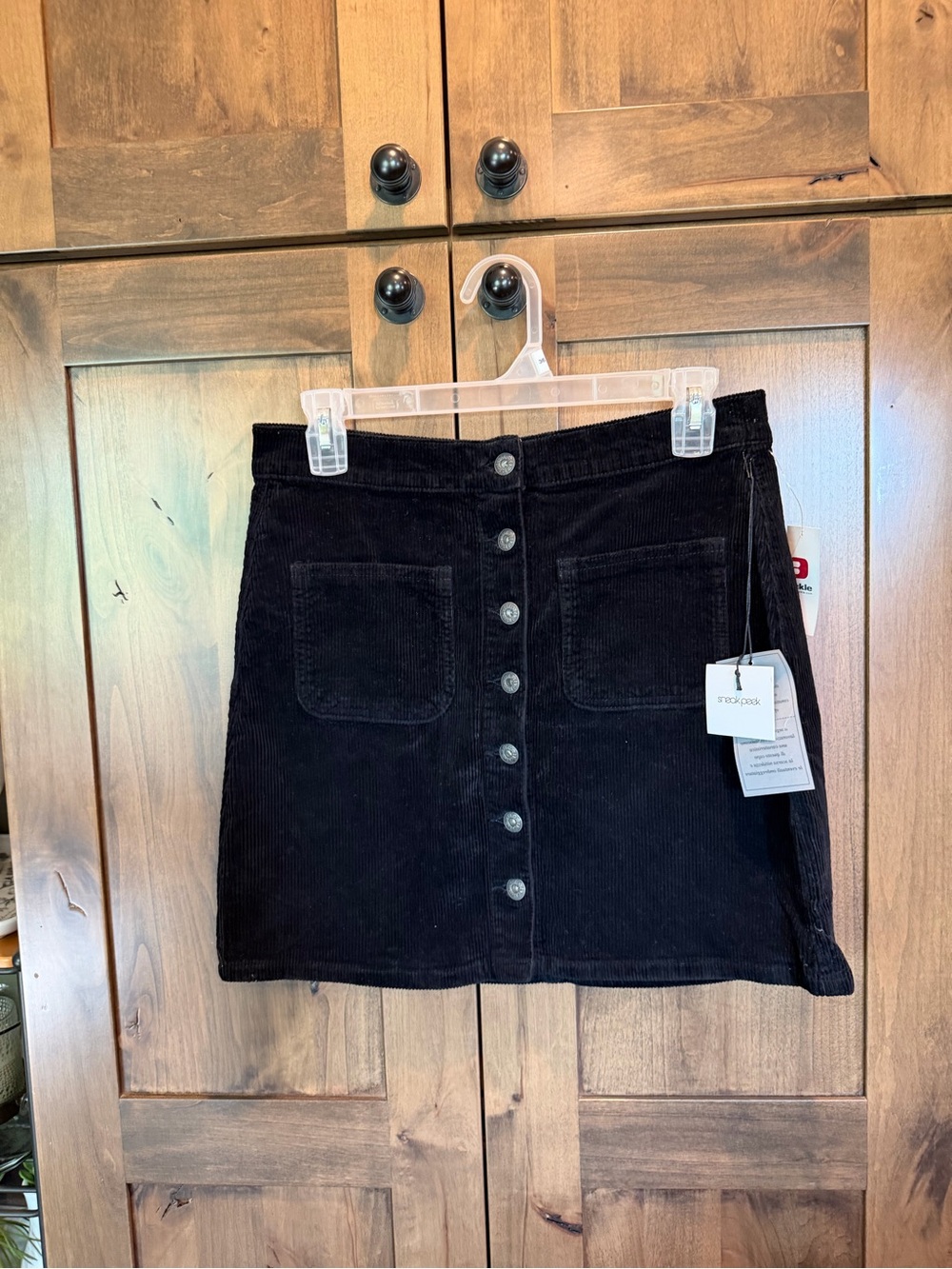 Sneak Peek Black Corduroy Button-Front Mini Skirt